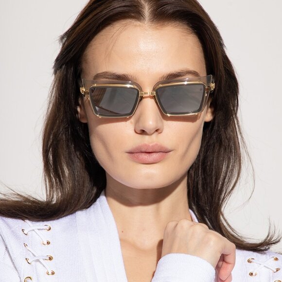 Balmain Women Sunglasses Grey Crystal Gold Rectangle ADMIRABLE BPS-130B-52 NEW - Picture 10 of 10